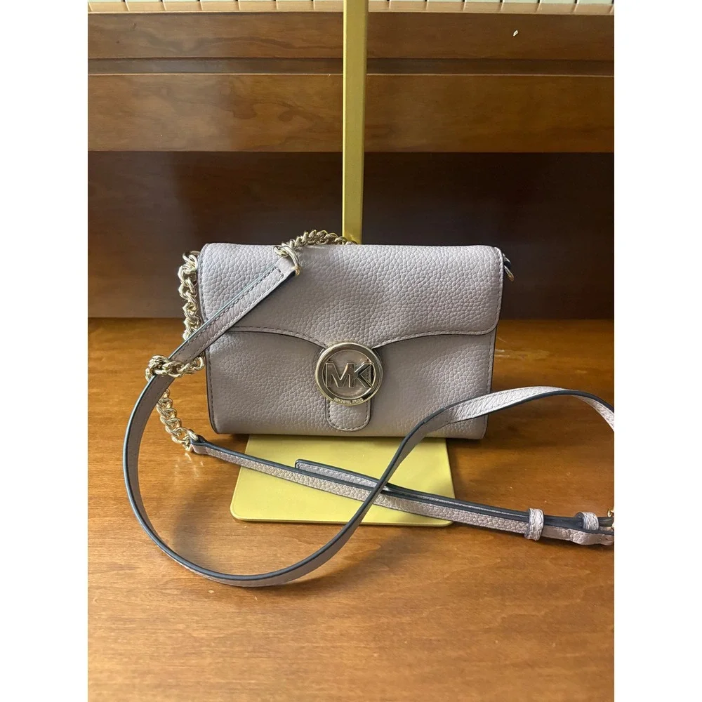 Michael Kors Logo Lock Flap Crossbody Pebbled Leather Chain Strap Bag